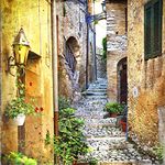 Pitaara Box Charming Old Streets Of Italian Villages | Unframed Canvas Painting for Bedroom & Living Room | 16 x 16 inch (41 x 41 cms)