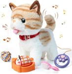 OR OR TU Walking Talking Toy Cat with Remote Control Leash, Plush Pet Electronic Interactive Toys for Kids, Wag Tail, Singing, Pretend Dress Up Realistic Stuffed Cat Age 3 4 5+ Years Old Best Gift