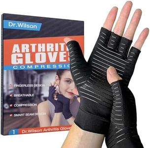 Dr.Wilson Arthritis Gloves, Copper Comfort Arthritis Hand Compression Pain Relief Gloves Copper Infused Fingerless Gloves (Small, Solid Black)