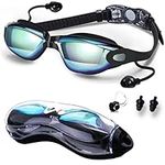 DXK Swimming Goggles, Mirrored Swim Goggles No Leaking Anti Fog UV Protection 180 Degree Vision with Free Protection Case and Soft Silicone Nose Bridgefor Adult Men Women Youth