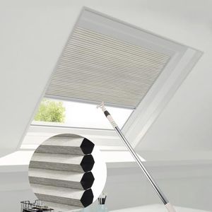 ZSTARR Manual Skylight Shades Cordless Honeycomb Blinds Full Blackout Light Filtering Fabric Window Shades for Skylight Roof Inclined Plane Room Windows (93036B-Milky Grey Blackout)