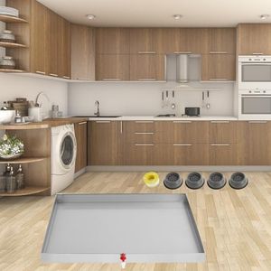 Garvee 28 in x 30 in Washing Machine Pan 304 Stainless Steel Washing Machine Drain Pan Heavy Duty Compact Washer Drip Tray with Drain Hole & Hose Adapte, 4 Pcs Anti-Vibration Washing Machine Feet