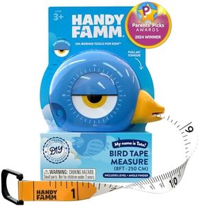 Handy Famm 8Ft Animal-Shaped Kids Tape Measure, Level & Protractor Angle Finder, Fun Educational Children's Tape Measure, Small Measuring Tape for Learning Early Math Skills, Ages 6+, Blue Bird