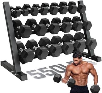 GOIMU Dumbbell Sets with Rack, Rubber Hex Dumbbells, 160/220/280/360/450/550LBS, Hand Weights with Chrome Handle for Strength Training