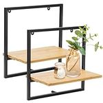 TATOZA Square Floating Shelves for Wall - Deep Wall Mounted Decorative Display Matte Black Metal and Bamboo for Bedroom and Living Room, Ideal for Plant, Book, and Ornament（2 PCS）