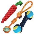 cature Care by Nature Dog Rope Combo Of 3 Chewing Teething Fetching Durable Toy|Cotton Rope Chewing And Playing For Puppies And Small To Medium Size Dogs (Carrot, Dumbbell 2Knotball) (Color May Vary)