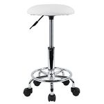 KKTONER Swivel Rolling Stool with Footrest Height Adjustable PU Leather Salon Vanity Spa Massage Office Stool Chair Small (White)