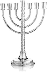 12 Tribes of Israel Menorah, Jerusalem Temple 7 Branch for Shabbat Jewish Candle Holder (6.6 Inches, Silver)