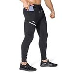 BROKIG Mens Gym Joggers Pants with Zip Pockets,Tapered Track Casual Athletic Workout Sport Slim fit Sweat Pants Men(Black,Medium)