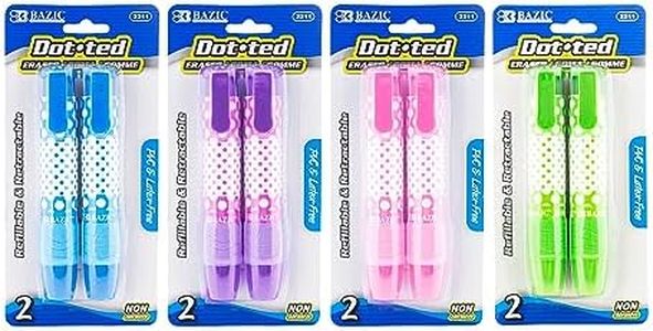 BAZIC Products Retractable Stick Erasers Dot.ted, Mechanical Pencil Eraser, Large Size Click Eraser for Art Drawing Sketching (2/Pack), 4-Packs