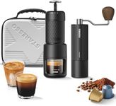 STARESSO Portable Espresso Maker + Coffee Bean Grinder Set with Carrying Bag, Manual Travel Coffee Maker & Burr Coffee Grinder, Waterproof Easy-Carry, Perfect for Travel Camping Hiking On-The-Go