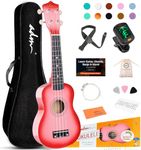 ADM Ukulele for Beginners Hawaiian Wood Ukelele Kit for Kids Adult Student Starter Professional Ukalelee Pack Bundle with Free Lessons Gig Bag Strap Nylon String Tuner (Pinkburst, 21 Inch)