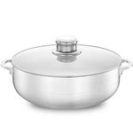 Alpine Cuisine 3-Quart Aluminum Caldero Stock Pot with Glass Lid, Cooking Dutch Oven Performance for Even Heat Distribution, Perfect for Serving Large & Small Groups, Riveted Handles Commercial Grade