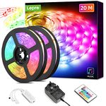 Lepro LED Strip Lights Music Sync 20M (2x10M), 5050 RGB Colour Changing LED Strip with Remote and Plug, Dimmable Stick on LED Lights for Bedroom, Kitchen, Party, Teen Girl Kids Room Decor