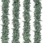 LOMOHOO Artificial Eucalyptus Garland 4Pack Faux Eucalyptus Leaves Vines with White Seeds Greenery Garland for Room Decor,Artificial Vines for Bedroom Wedding Party Garden Wall Christmas Decor