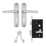 Godrej Oliver 6 Levers Mortise Door Lock Handle Set with 2 Keys, Suitable for Left & Right Handed, Inside & Outside Opening Door Handle Set, Satin Steel Finish (Silver, Set of 1)