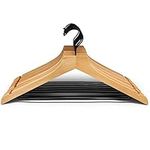 Closet Spice - 20 pack Signature Wood Suit Hangers (Natural/Black) Modern & Minimalist Design with Black Metal Hardware - Unique Square Head Design, Non Slip Black Metal Pant Bars, 360°Anti Rust Black Swivel Hook, Sturdy & Long Lasting Wooden Coat Hang...