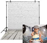 Allenjoy Fabric 5x7FT White Brick Wall with Wooden Floor Photography Backdrop Photo Background Prop for Newborn Baby Photoshoot Photographer