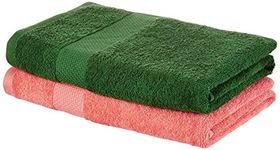 Amazon Brand - Solimo Cotton 2 Piece Bath Towel Set, 380 GSM (Coral Pink, Mint Green)