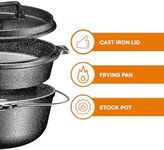 Bruntmor Pre Seasoned Cast Iron 7 Piece Cookware Set - Bundle Includes Grill Pans, Dutch Oven, Multi Cooker, Chainmail, Capmag Beer Opener, and Cap Catcher - Ideal for Indoor Cooking or Camping