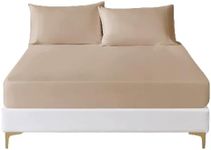 Funky Gadgets Double Fitted Sheet Deep Fit 12 Inch / 30cm - 300 Thread Count 100% Egyptian Cotton Bed Sheets Plain Dye Bottom Bedsheets No Pillow Case (Beige)