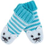 Kids Kitty Cat Stripe Knit Mittens - Blue (Infant/Toddler 1-3 Y)