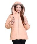 MAZMUN Women's/Girls Warm Polyester Full Sleeve Solid Black Hooded Fur Jackets -(Peach)