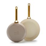 GreenPan Reserve Hard Anodized Healthy Ceramic Nonstick 10" and 12" Frying Pan Skillet Set, Gold Handle, PFAS-Free, Dishwasher Safe, Oven Safe, Taupe