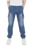 CAMLAKEE Boys Trousers Cargo Pants Kids School Jogging Bottoms Casual Streewear with Elastic Cuffs Denim UK:10-11 Years (manufacturers's Size: 150)