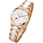 GUANHAO Ladies Watches with Diamond, White Ceramic Watches for Women, Calendar Waterproof Quartz Women Watches, Rose Gold Lady Watches for Small Wrist Bracelet