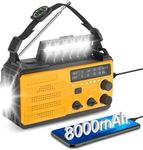 Greadio Wind up Emergency Radio,8000mAh Hand Crank Radio,Portable Solar AM/FM Radio with Super Flashlight & Reading Light,SOS Alarm,Earphone Jack,Compass,Type-C Charging for Outdoor,Camping (Orange)