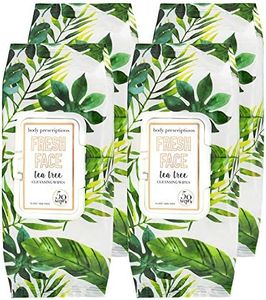 Body Prescriptions Makeup Remover Wipes Bulk Pack of 4, 200 Facial Cleaning Cloths Removes Makeup Mascara Dirt and Oil, Flip Top Pack (Fresh Face Tea Tree)