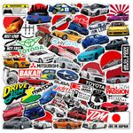 CodersParadise - Pack of 55 JDM Cars Stickers for Laptop, Journal, Bike Helmet, Diary, Guitar, Mobile Case - Waterproof Residue Free Stickers - Japanese Racing Cars