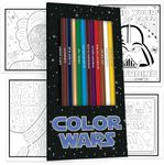 PunLabs Color Wars Parody Colored Pencil Set for Fans - 12 Star Wars-Inspired Parody Pencils with Clever Foil-Stamped Names - 5 Color Wars-Themed Coloring Pages
