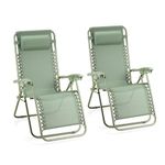 VonHaus Zero Gravity Chairs Set of 2 - Reclining Sun Loungers for Garden - Textilene Folding Sunloungers with Detachable Headrest - Fold Away 2 Set Deck Chairs for Outdoor, Patio (Sage Green)
