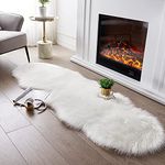 (0.6m x 1.8m Sheepskin, White) - Ultra Soft Fluffy Rug White Faux Sheepskin Fur Area Rug Shaggy Couch Cover Seat Cushion Furry Carpet Beside Rugs for Bedroom Floor Sofa Living Room Runner, 0.6m x 1.8m SERISSA (White)