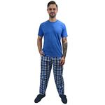 KRUXADER Mens Pyjamas Set | 100% Cotton PJs | With Pants & Short Sleeve Top | Elastic Waistband and Drawstring (CAMELOT BLUE, 3XL)