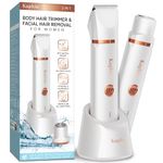 Electric Bikini Trimer Shaver Women: 2 in 1 IPX7 Waterproof Wet & Dry Use Body Hair Trimmer and Facial Hair Remover - Rechargeable Hair Removal Kit for Bikini Underarm Leg Arm Body Face (Pearl White)