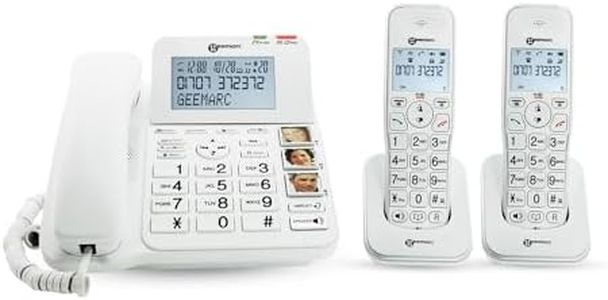 Geemarc Amplidect 295 Combi Duo - Amplified Corded Phone and its 2 Cordless Handsets with Answering Machine and Big Keys for Seniors - Low to Medium Hearing Loss - Hearing Aid Compatible - UK Version