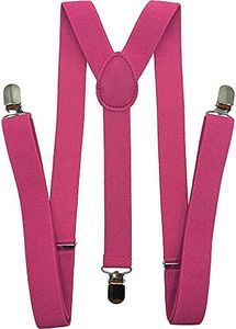 Mens Women Adjustable Elastic Suspenders Y-Shaped Clip On Unisex Braces Solid Colour (Hot Pink)