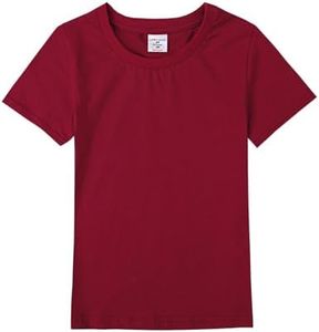 COSLAND Boys Cotton Short Sleeve Shirt Crew Neck Tee, Wine Red, Small