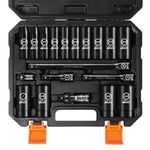 BOEN 19-Piece 1/2" Drive Deep Impact SAE Socket Set, 3/8"-1-1/4", Cr-V Steel, Extensions, Joint, Adapter - Meets ANSI