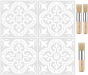 Set of 7, Tile Stencil and Wooden Stencil Brush, findTop Mandala Style Wall Templates Tile Pattern Painting Stencil (12 x 12 Inch) with Bristle Brushes