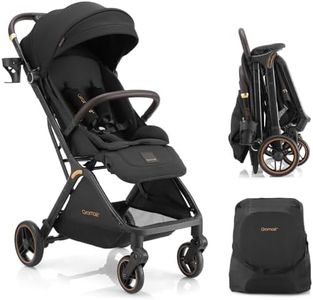 Gromast Gravity Folding Baby Stroller - Portable Travel Toddler Stroller w/Adjustable Backrest, Canopy & Cup Holder, Lightweight and UV Protected, One-Hand Automatic Folding - Black