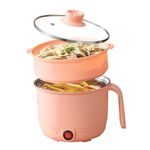 Stadash 1.5L Multipurpose Electric Cooker with Steamer - Non-Stick Mini Hot Pot for Soup, Automatic Inner Steel Electric Rice Cooking Pot with Lid Egg Boiler & Steamer (Peach) (Cooking Pot+Steamer)