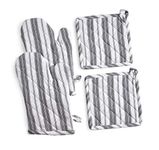 Oven Mitts & Potholder Set - Durable Heat Resistant Gloves - Thick Mittens for Kitchen - Suitable for Cooking, Baking, Grilling – BBQ - 2 Oven Mitts & 2 Potholders – Dark Grey Stripes - Casa De Lan