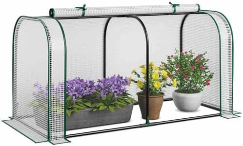 Costway Mini Tunnel Greenhouse, 118 x 55 x 60cm Outdoor Indoor Portable Garden Patio Greenhouse w/ Roll-up Zipper Door, Waterproof Sun-Protective PE Cover, Rustproof Metal Frame (White)