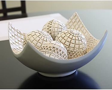 Seraphic 5pc Bowl Table Centerpieces for Dining Room, Large Decorative Bowls for Coffee Table Decor, Kitchen, Orbs/Balls Included, White