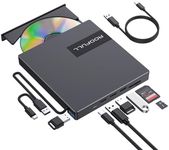 ROOFULL External CD DVD Drive with 4* USB Ports and 2* SD/TF Card Slot for Laptop, USB 3.0 Type-C CD-R/RW/ROM Reader Writer Burner DVD Player Disc Drive for PC Mac Windows 11/10 MacBook Linux Computer
