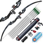 D&Q Archery Set Adult Bow and Arrow Set Adult Takedown Recurve Bow Hunting Bow Target Practice Competition Survival Longbow Right Hand 50" 30lbs, 40lbs with 6pcs Mixed Carbon Arrow (40LB, Black)